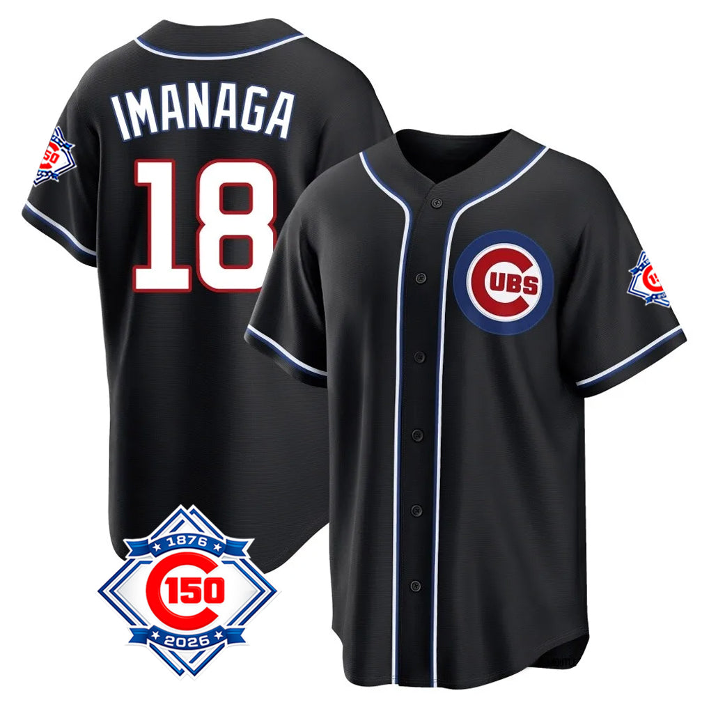 Pouc C.Cubs #18 Shota Imanaga Player Black Fashion Out 150th Anniversary Game Stitched Jerseys