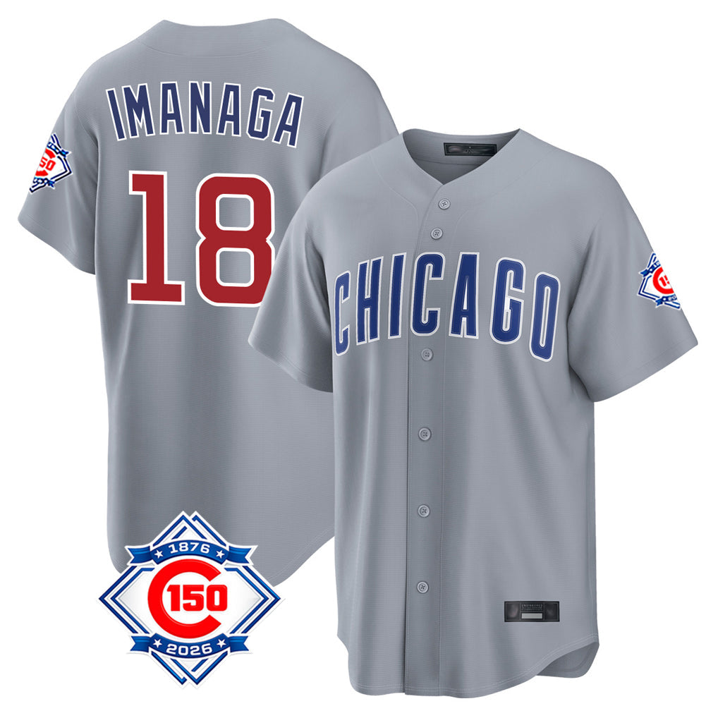 Pouc C.Cubs #18 Shota Imanaga Player Gray 150th Anniversary Home Game Stitched Jerseys