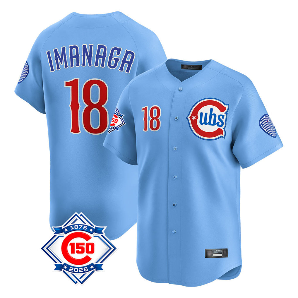 Pouc C.Cubs #18 Shota Imanaga Player Light Blue 150th Anniversary Limited Home Stitched Jerseys