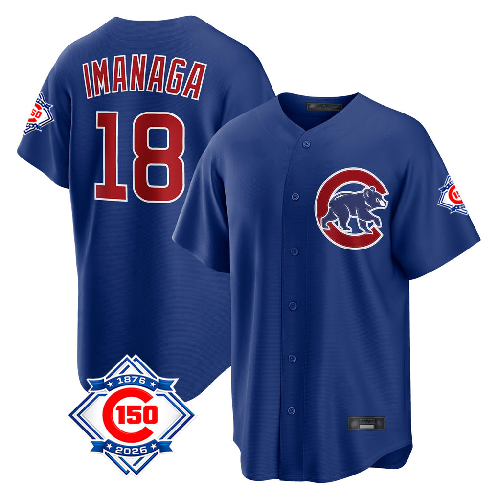 Pouc C.Cubs #18 Shota Imanaga Player Royal 150th Anniversary Home Game Stitched Jerseys