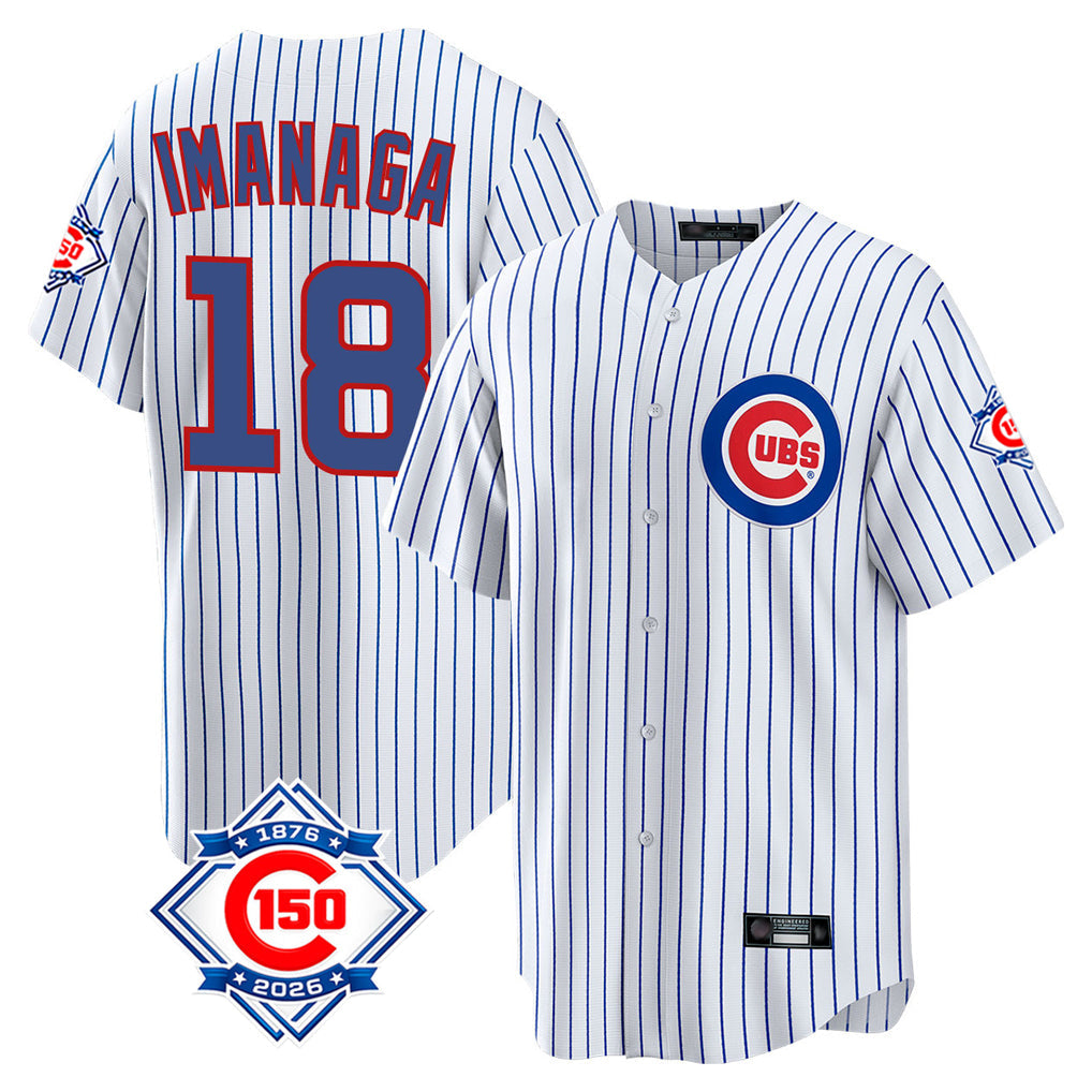 Pouc C.Cubs #18 Shota Imanaga Player White 150th Anniversary Home Game Stitched Jerseys