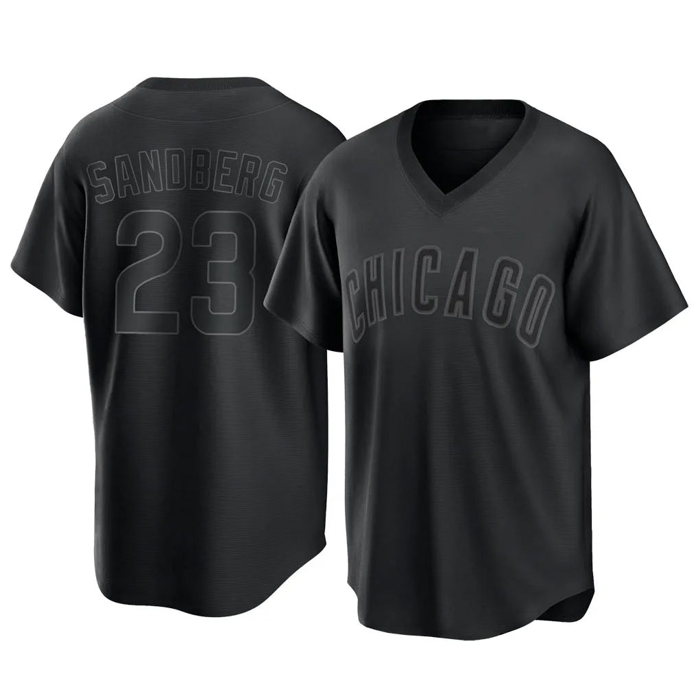 Pouc C.Cubs #23 Ryne Sandberg Player Black T-shirt Home Game Stitched Jerseys