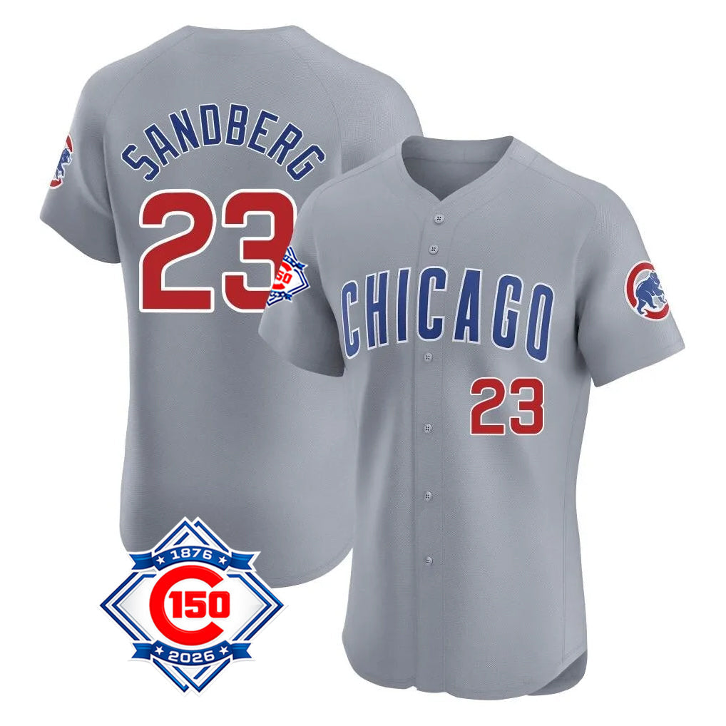 Pouc C.Cubs #23 Ryne Sandberg Player Gray Road 150th Anniversary Limited Elite Home Stitched Jerseys