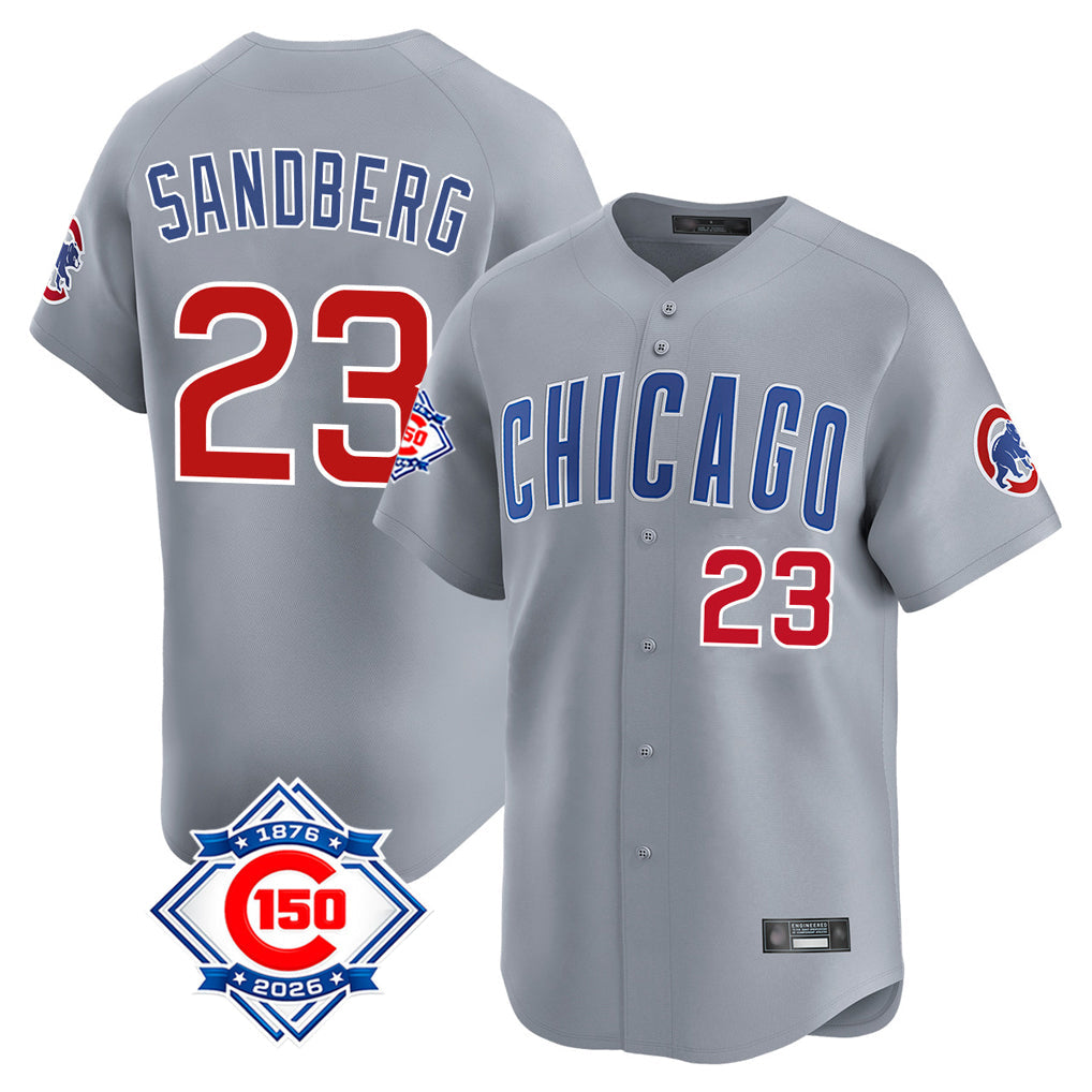 Pouc C.Cubs #23 Ryne Sandberg Player Gray Road 150th Anniversary Limited Home Stitched Jerseys