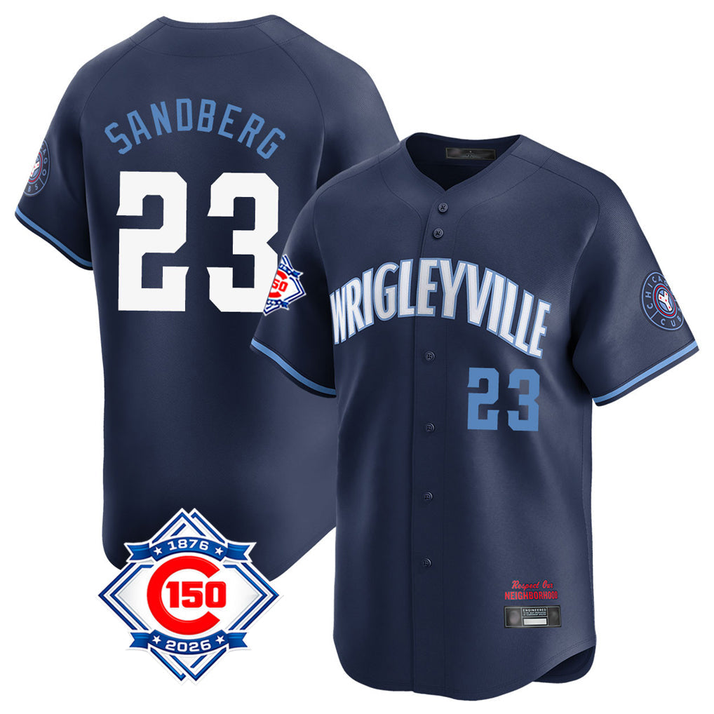 Pouc C.Cubs #23 Ryne Sandberg Player Navy City Connect 150th Anniversary Limited Home Stitched Jerseys