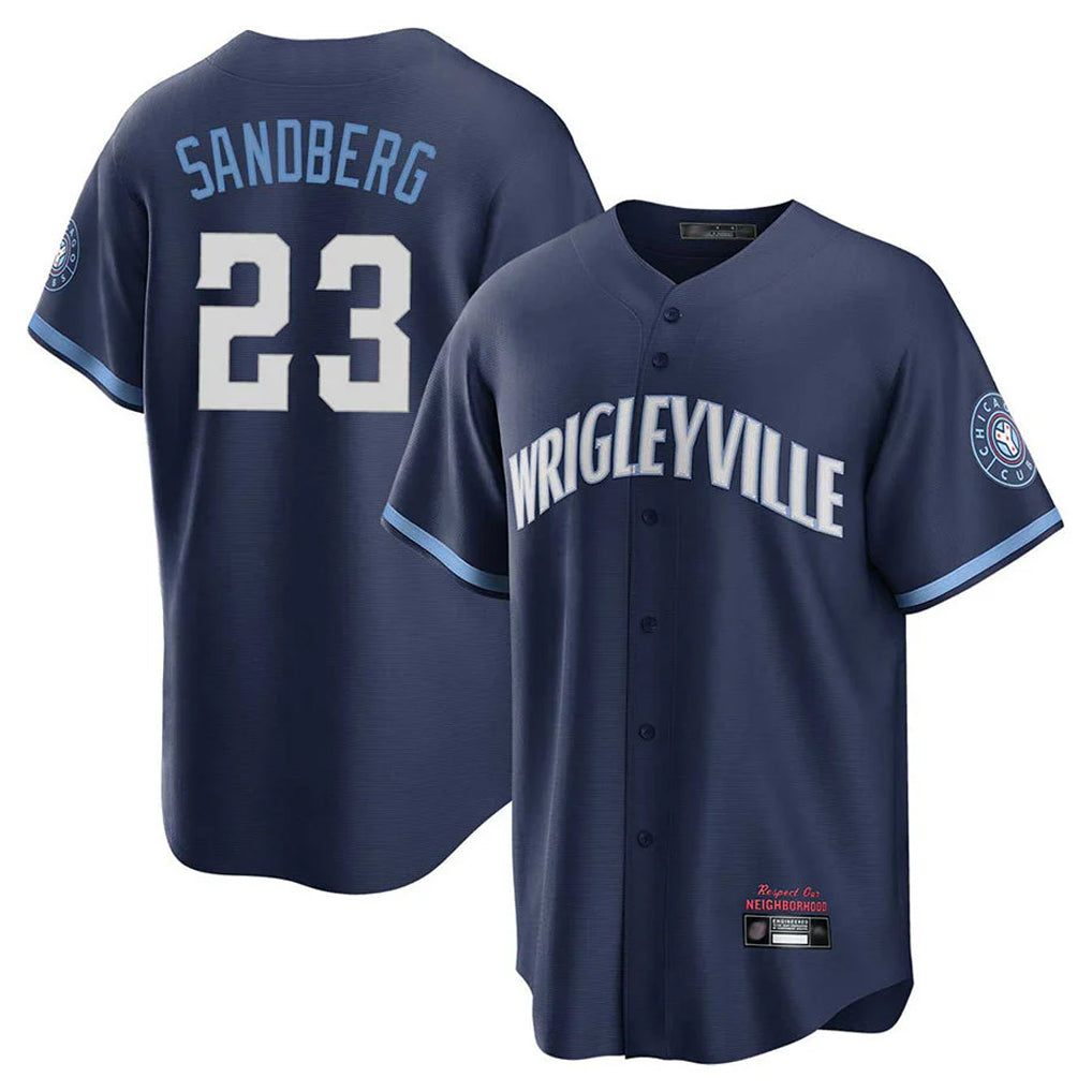 Pouc C.Cubs #23 Ryne Sandberg Player Navy City Connect Home Game Stitched Jerseys
