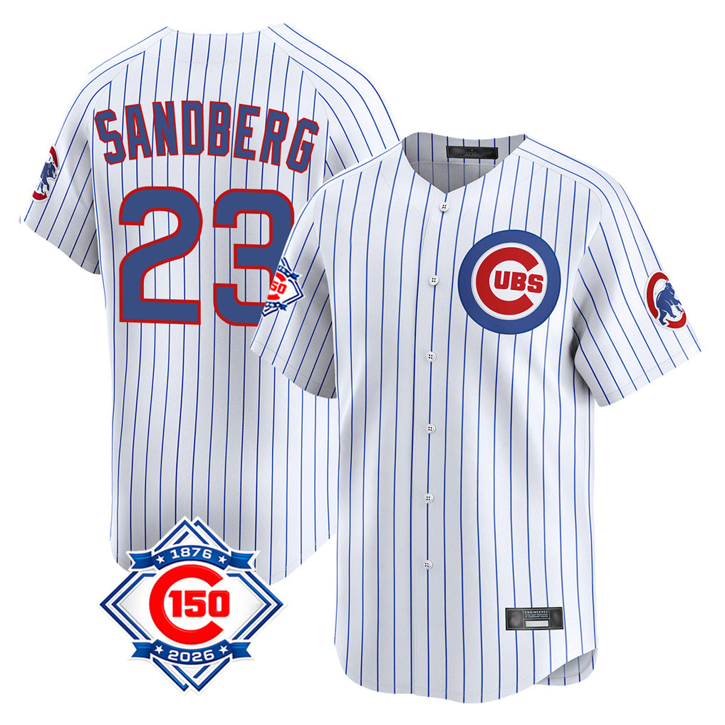 Pouc C.Cubs #23 Ryne Sandberg Player White 150th Anniversary Limited Home Game Stitched Jerseys