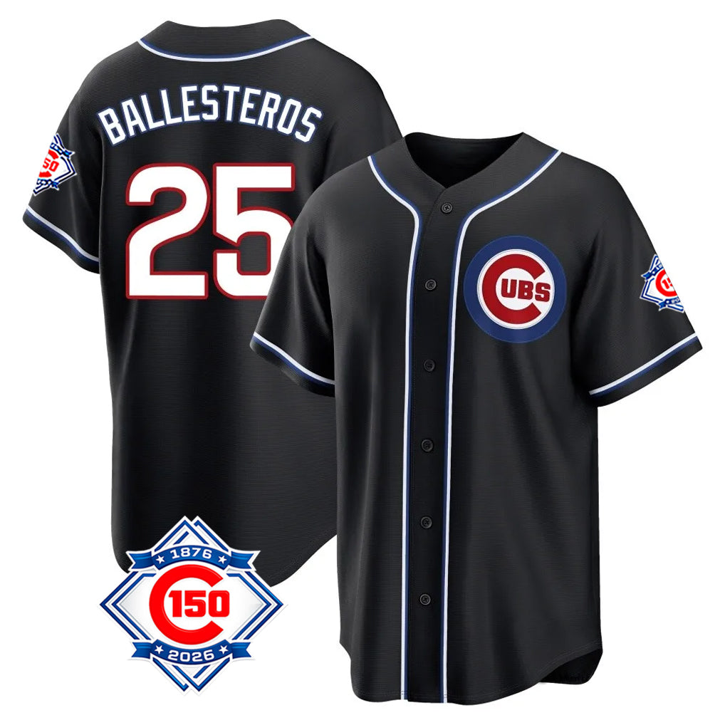 Pouc C.Cubs #25 Mois¡§|s Ballesteros Player Black Fashion Out 150th Anniversary Game Stitched Jerseys