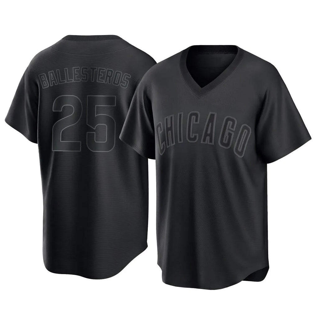 Pouc C.Cubs #25 Mois¡§|s Ballesteros Player Black T-shirt Home Game Stitched Jerseys