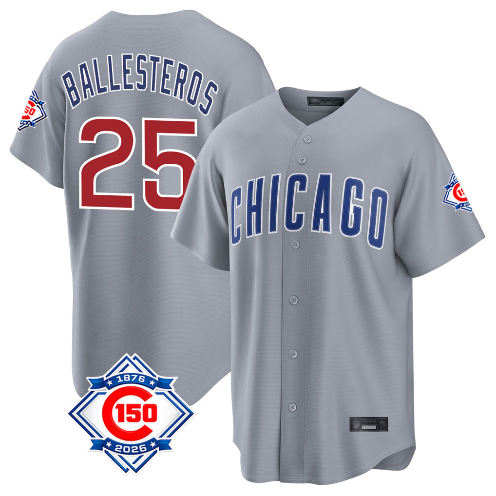 Pouc C.Cubs #25 Mois¡§|s Ballesteros Player Gray 150th Anniversary Home Game Stitched Jerseys