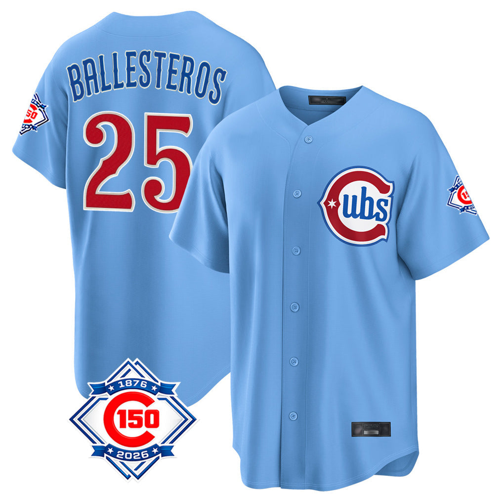 Pouc C.Cubs #25 Mois¡§|s Ballesteros Player Light Blue 150th Anniversary Home Game Stitched Jerseys