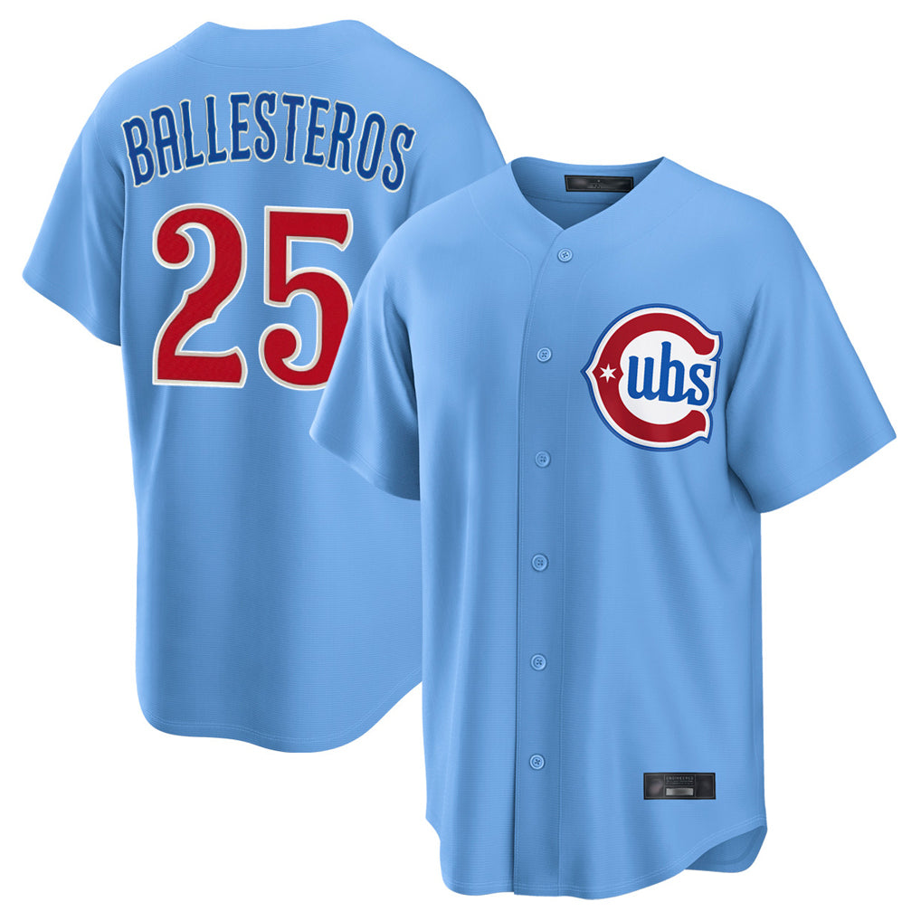 Pouc C.Cubs #25 Mois¡§|s Ballesteros Player Light Blue Home Game Stitched Jerseys