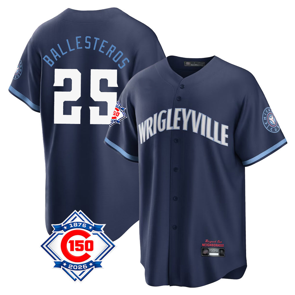 Pouc C.Cubs #25 Mois¡§|s Ballesteros Player Navy 150th Anniversary City Connect Home Game Stitched Jerseys