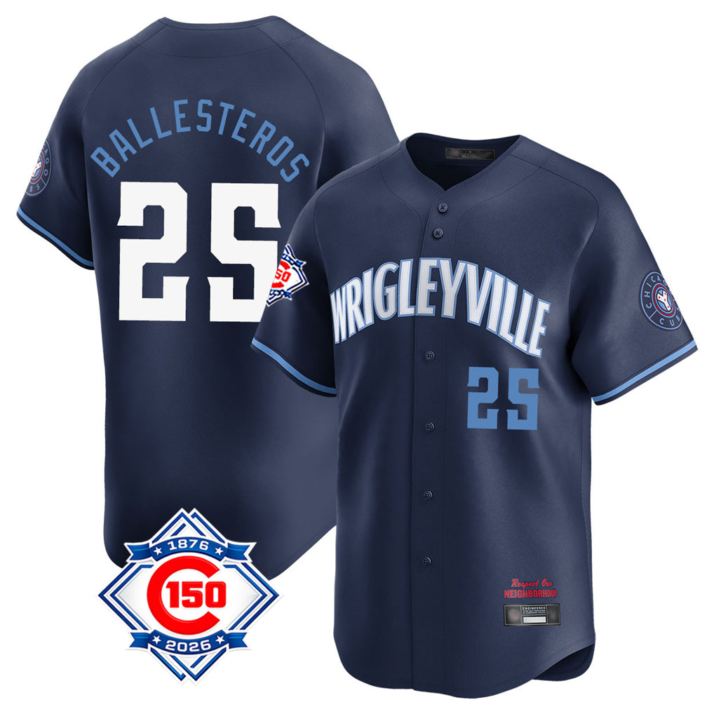 Pouc C.Cubs #25 Mois¡§|s Ballesteros Player Navy City Connect 150th Anniversary Limited Home Stitched Jerseys