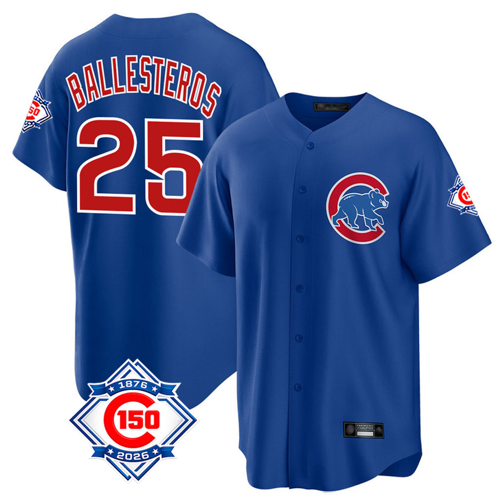 Pouc C.Cubs #25 Mois¡§|s Ballesteros Player Royal 150th Anniversary Home Game Stitched Jerseys