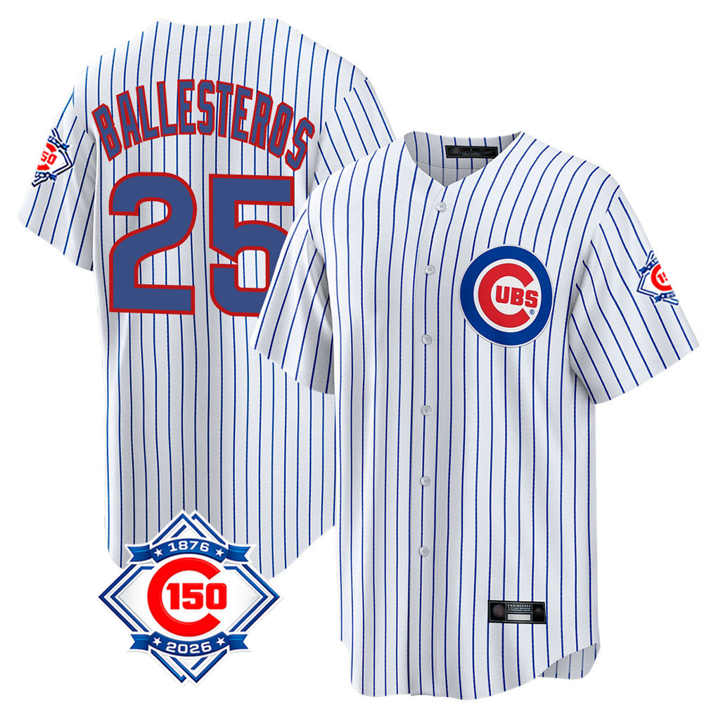 Pouc C.Cubs #25 Mois¡§|s Ballesteros Player White 150th Anniversary Home Game Stitched Jerseys