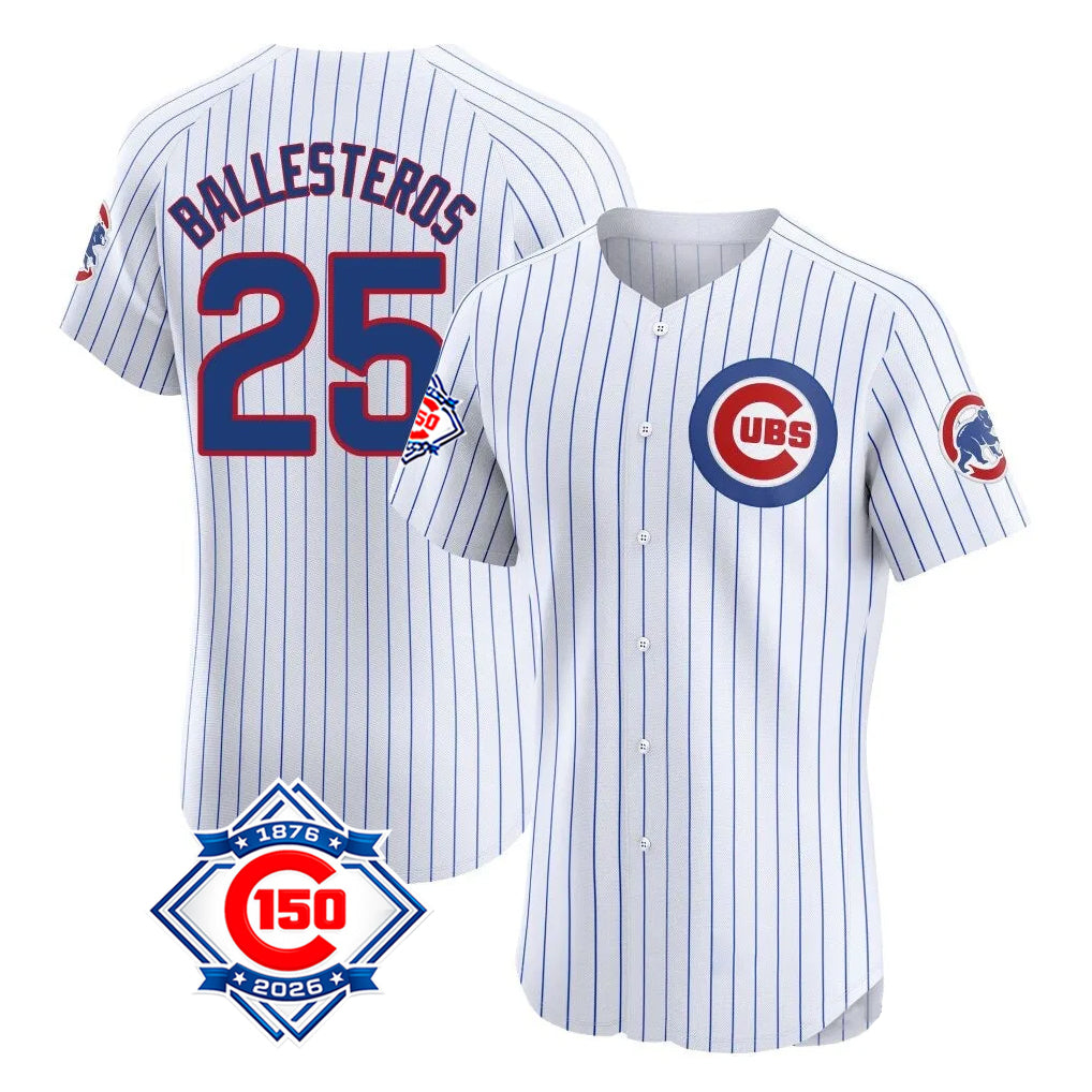 Pouc C.Cubs #25 Mois¡§|s Ballesteros Player White 150th Anniversary Limited Elite Home Game Stitched Jerseys