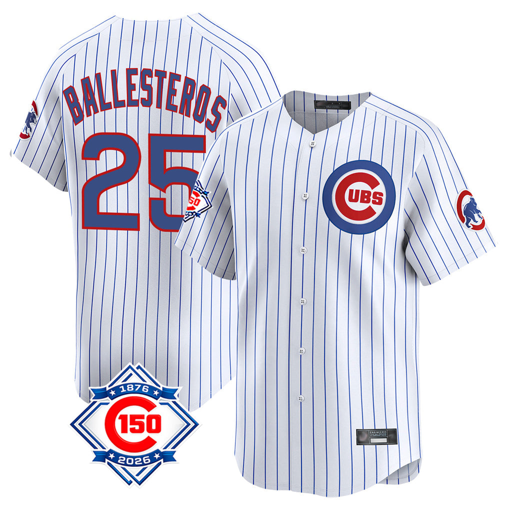 Pouc C.Cubs #25 Mois¡§|s Ballesteros Player White 150th Anniversary Limited Home Game Stitched Jerseys
