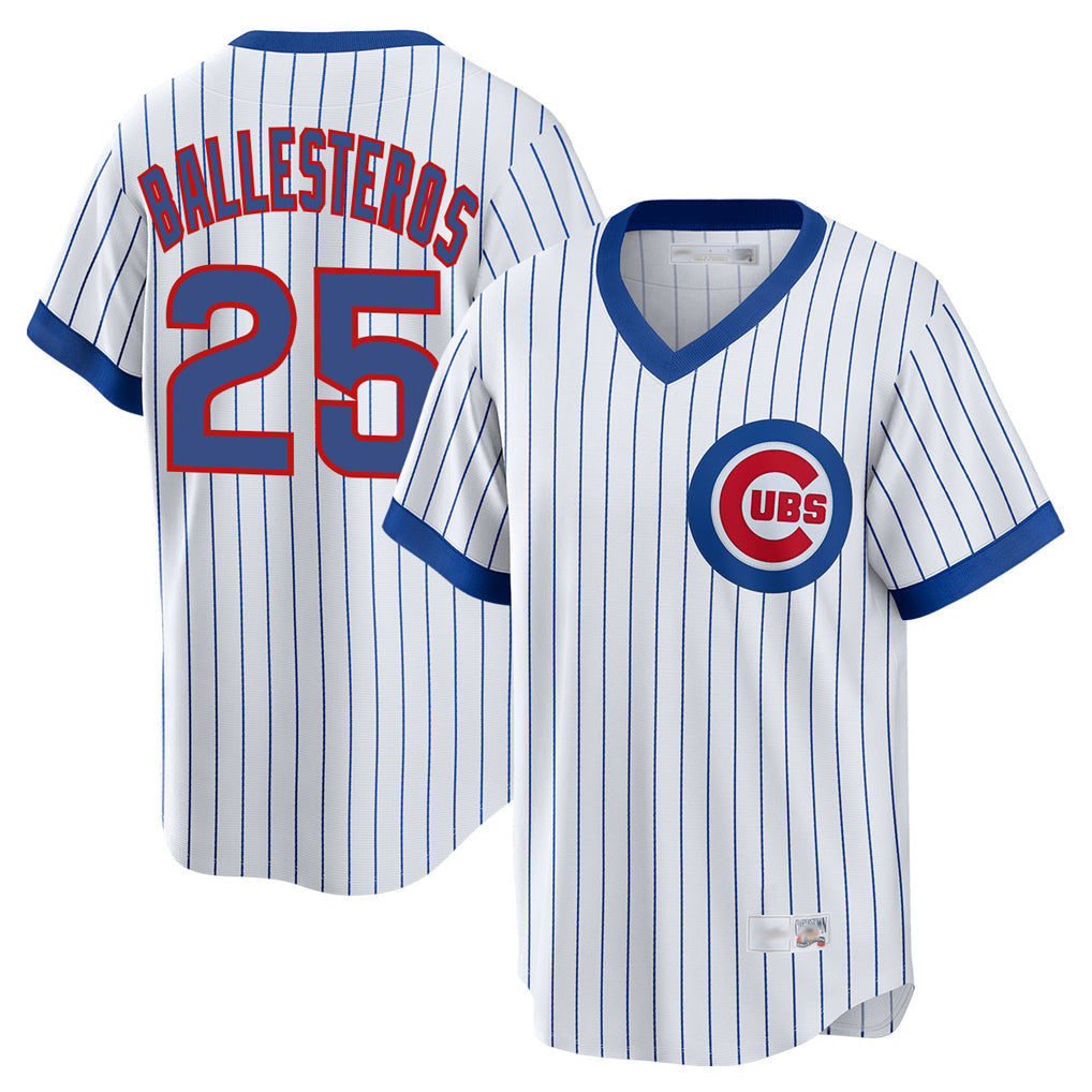 Pouc C.Cubs #25 Mois¡§|s Ballesteros Player White T-shirt Cooperstown Collection Limited Stitched Jerseys