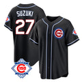 Pouc C.Cubs #27 Seiya Suzuki Player Black Fashion Out 150th Anniversary Game Stitched Jerseys