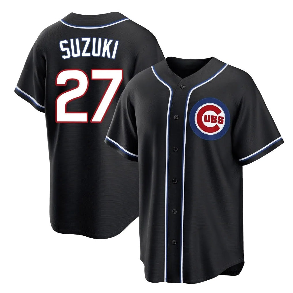 Pouc C.Cubs #27 Seiya Suzuki Player Black Fashion Out Game Stitched Jerseys
