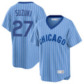 Pouc C.Cubs #27 Seiya Suzuki Player Blue T-shirt Cooperstown Collection Limited Stitched Jerseys
