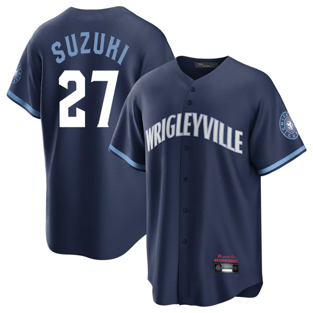 Pouc C.Cubs #27 Seiya Suzuki Player Navy City Connect Home Game Stitched Jerseys