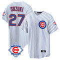 Pouc C.Cubs #27 Seiya Suzuki Player White 150th Anniversary Home Game Stitched Jerseys