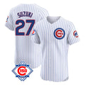 Pouc C.Cubs #27 Seiya Suzuki Player White 150th Anniversary Limited Elite Home Game Stitched Jerseys