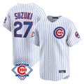 Pouc C.Cubs #27 Seiya Suzuki Player White 150th Anniversary Limited Home Game Stitched Jerseys