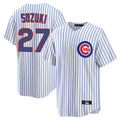 Pouc C.Cubs #27 Seiya Suzuki Player White Game Home Stitched Jerseys