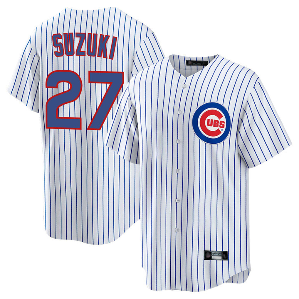 Pouc C.Cubs #27 Seiya Suzuki Player White Game Home Stitched Jerseys