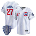 Pouc C.Cubs #27 Seiya Suzuki Player White Pinstripe Vapor Premier Limited Home Stitched Jerseys