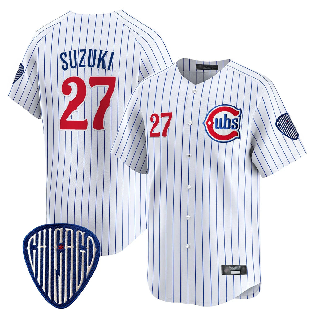 Pouc C.Cubs #27 Seiya Suzuki Player White Pinstripe Vapor Premier Limited Home Stitched Jerseys