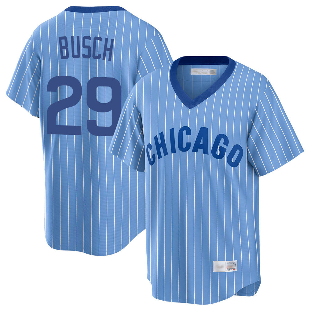 Pouc C.Cubs #29 Michael Busch Player Blue T-shirt Cooperstown Collection Limited Stitched Jerseys