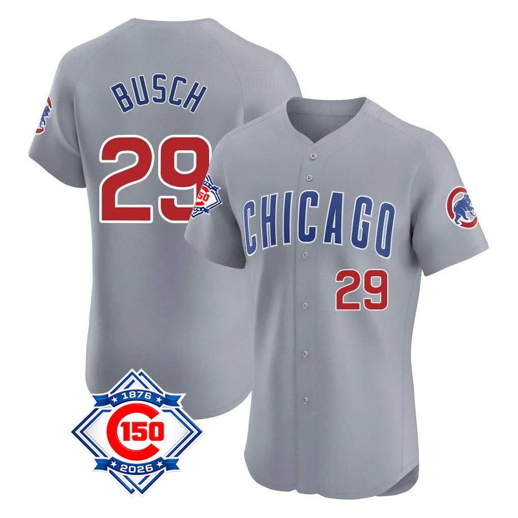 Pouc C.Cubs #29 Michael Busch Player Gray Road 150th Anniversary Limited Elite Home Stitched Jerseys