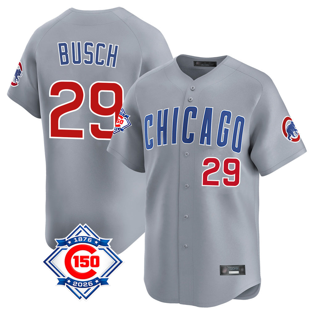 Pouc C.Cubs #29 Michael Busch Player Gray Road 150th Anniversary Limited Home Stitched Jerseys