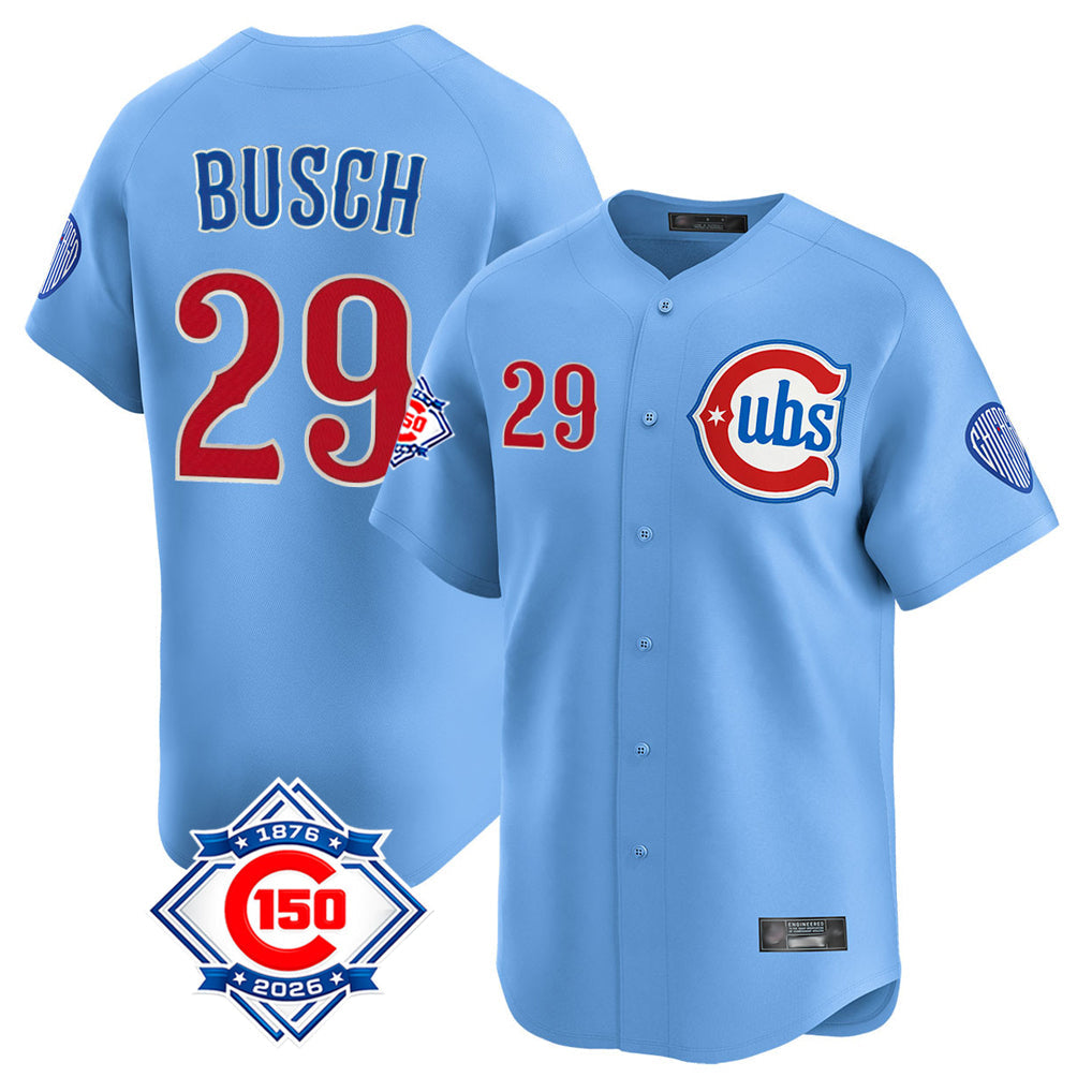 Pouc C.Cubs #29 Michael Busch Player Light Blue 150th Anniversary Limited Home Stitched Jerseys