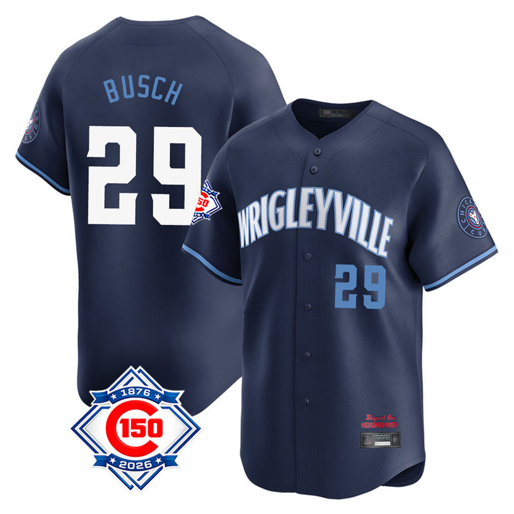 Pouc C.Cubs #29 Michael Busch Player Navy City Connect 150th Anniversary Limited Home Stitched Jerseys