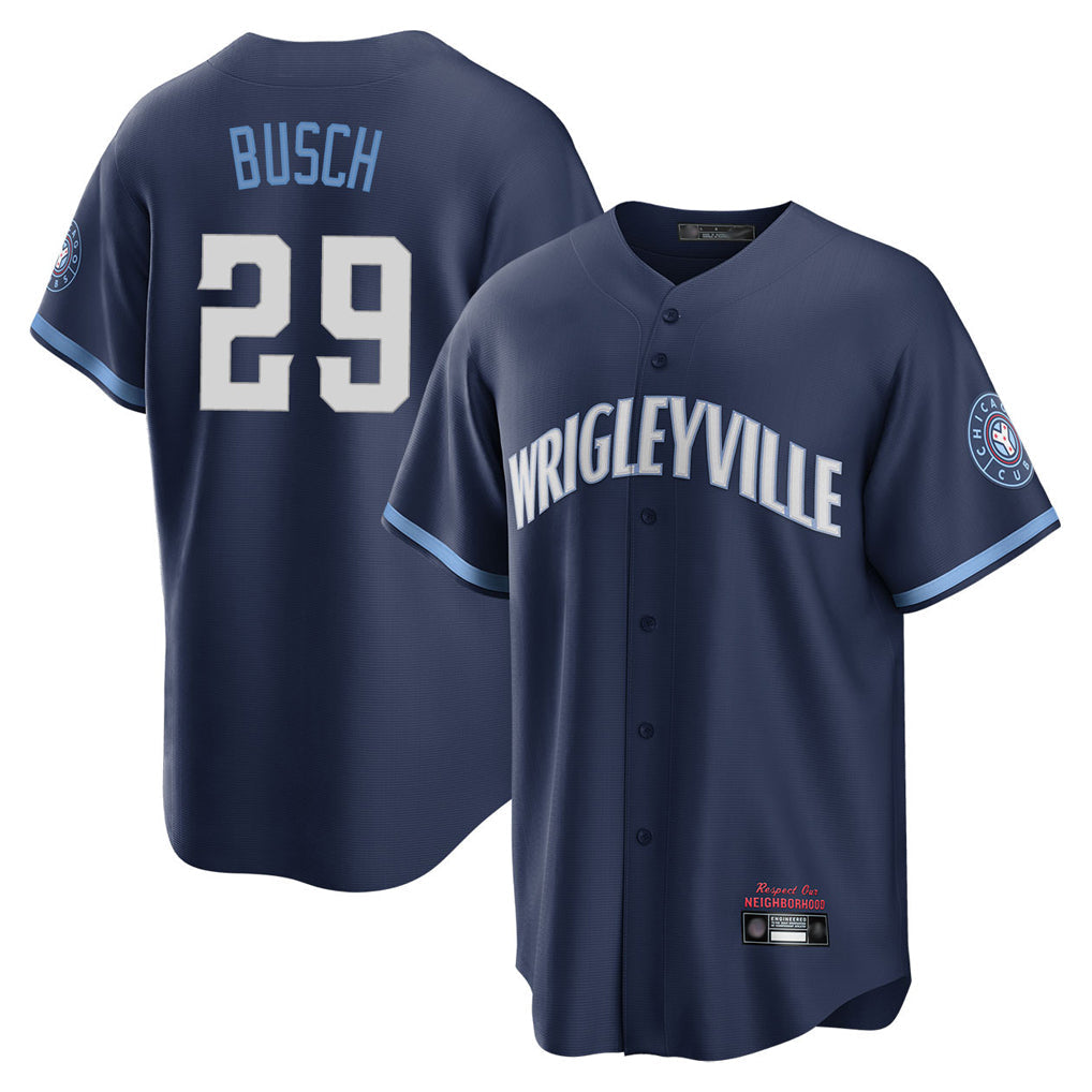 Pouc C.Cubs #29 Michael Busch Player Navy City Connect Home Game Stitched Jerseys