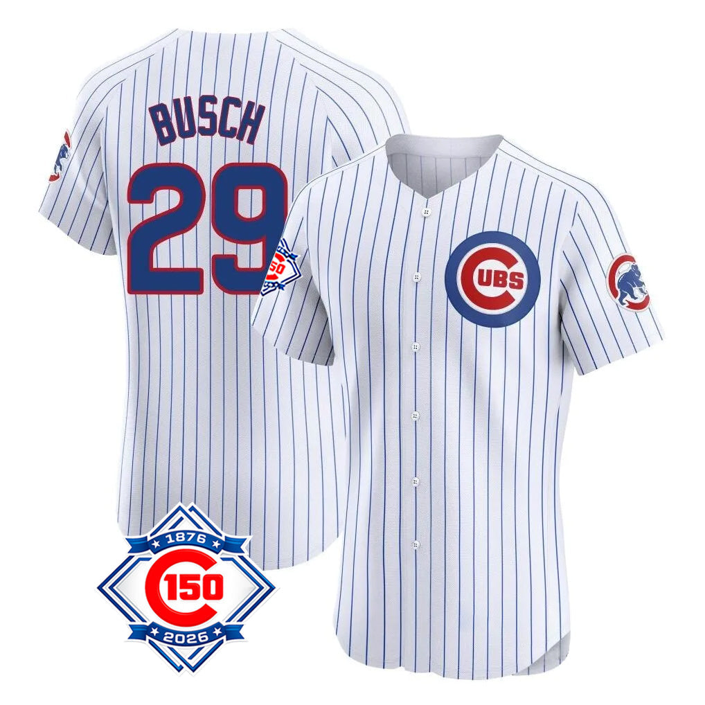 Pouc C.Cubs #29 Michael Busch Player White 150th Anniversary Limited Elite Home Game Stitched Jerseys