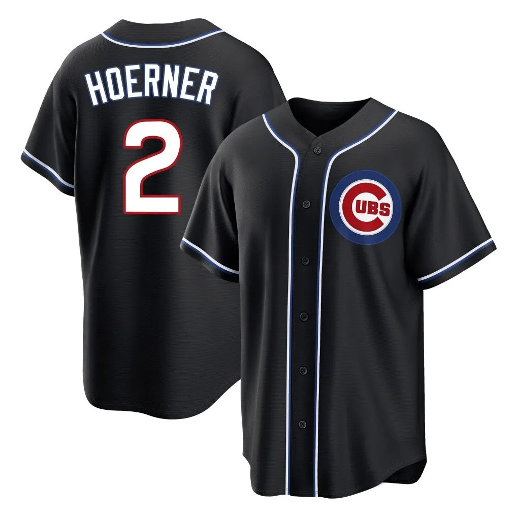 Pouc C.Cubs #2 Nico Hoerner Player Black Fashion Out Game Stitched Jerseys