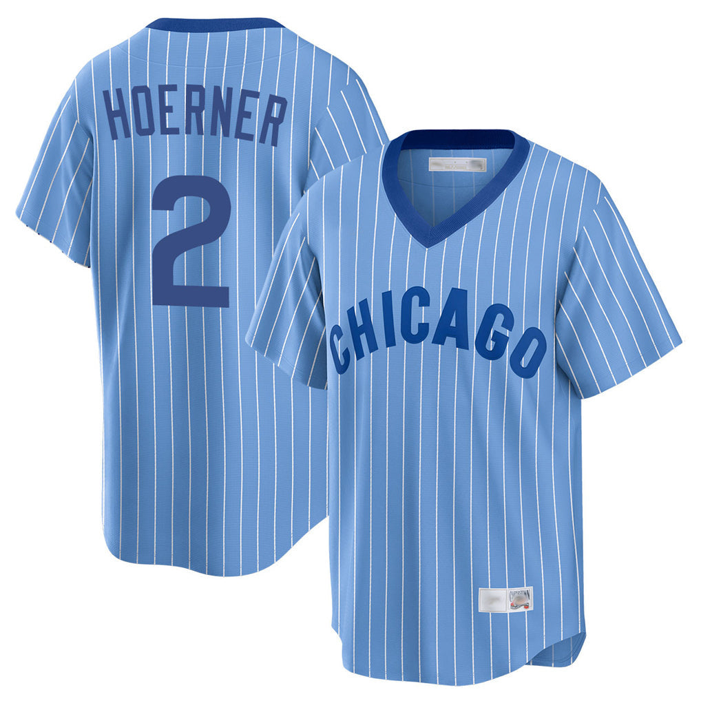 Pouc C.Cubs #2 Nico Hoerner Player Blue T-shirt Cooperstown Collection Limited Stitched Jerseys