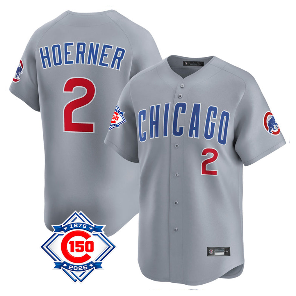 Pouc C.Cubs #2 Nico Hoerner Player Gray Road 150th Anniversary Limited Home Stitched Jerseys