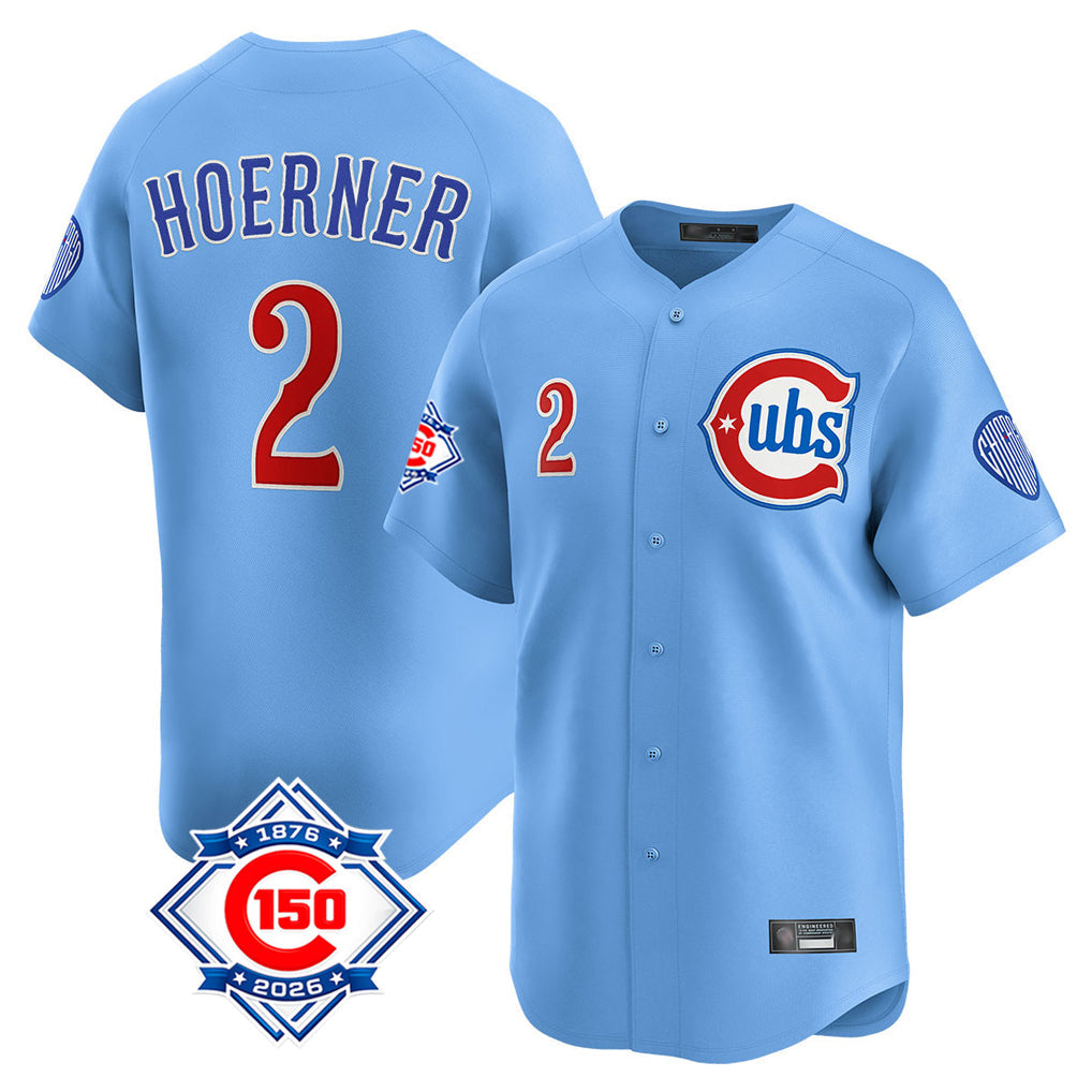 Pouc C.Cubs #2 Nico Hoerner Player Light Blue 150th Anniversary Limited Home Stitched Jerseys
