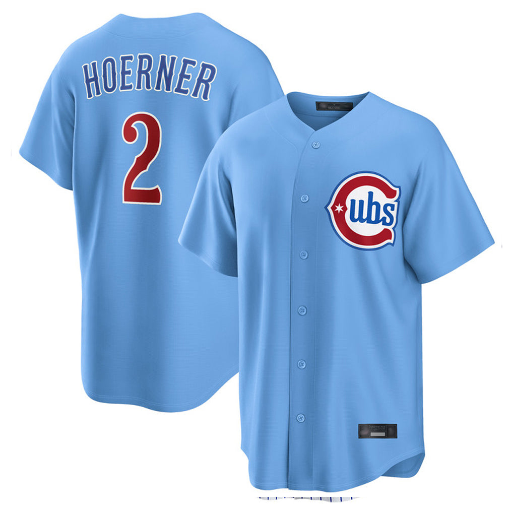 Pouc C.Cubs #2 Nico Hoerner Player Light Blue Home Game Stitched Jerseys