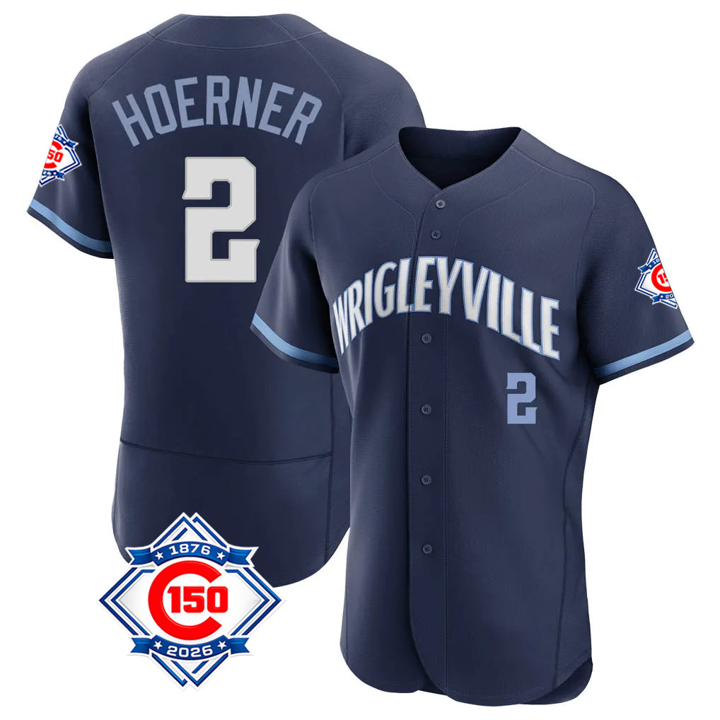 Pouc C.Cubs #2 Nico Hoerner Player Navy City Connect 150th Anniversary Limited Elite Home Stitched Jerseys