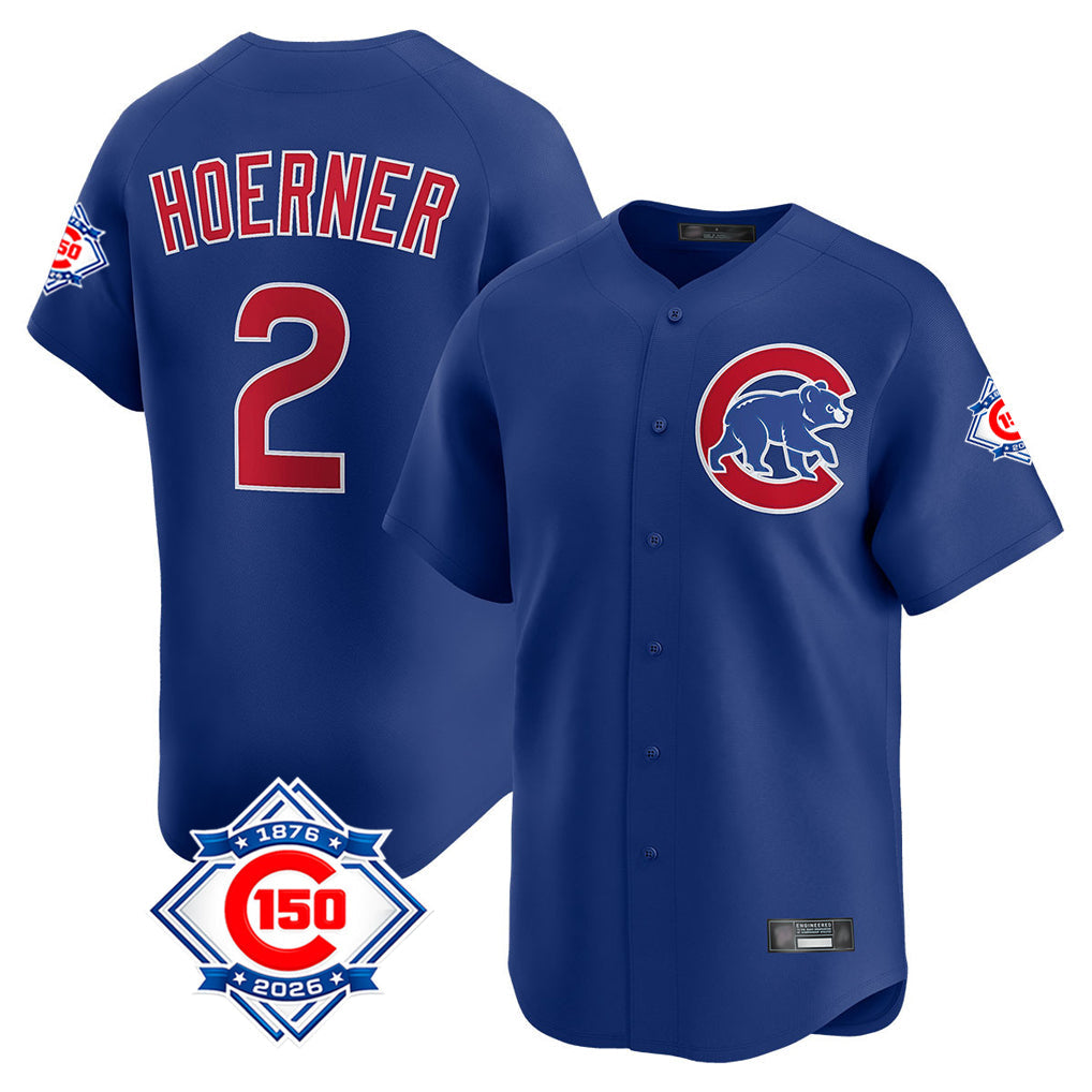 Pouc C.Cubs #2 Nico Hoerner Player Royal 150th Anniversary Limited Home Stitched Jerseys