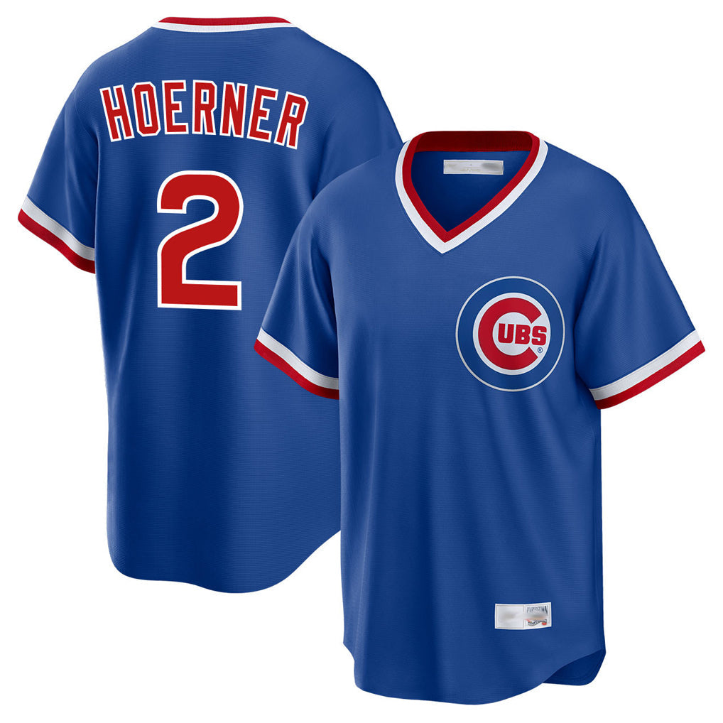 Pouc C.Cubs #2 Nico Hoerner Player Royal T-shirt Cooperstown Collection Limited Stitched Jerseys