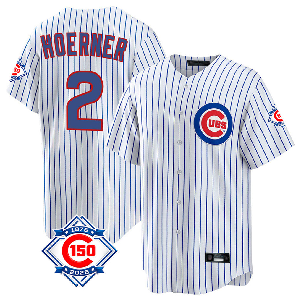 Pouc C.Cubs #2 Nico Hoerner Player White 150th Anniversary Home Game Stitched Jerseys